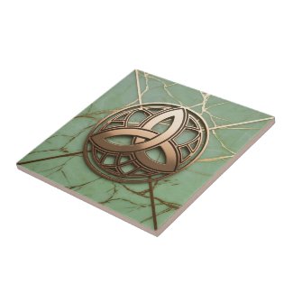 Celtic Trinity Knot on Sage Marble Gold Veins Ceramic Tile