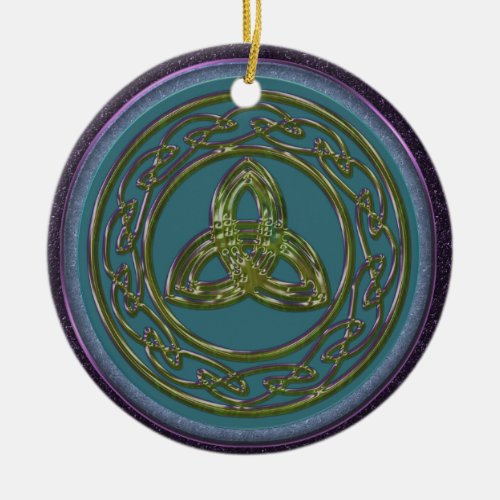 Celtic Trinity Knot Ornament in Blue Green Purple