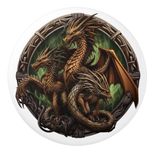 Celtic Triple Dragon Ceramic Knob