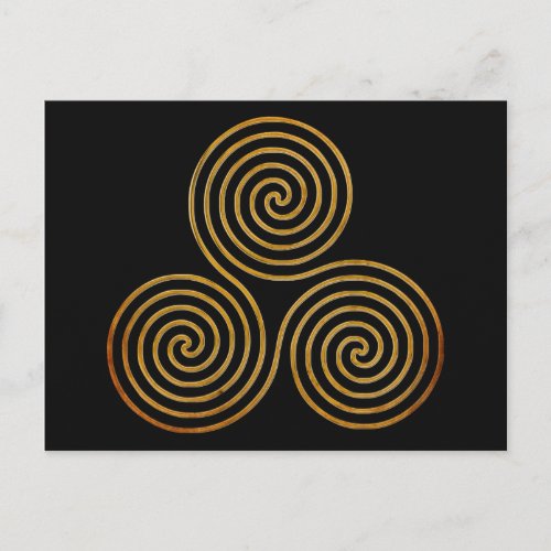 celtic triple spiral _ OneLine antique gold black Postcard