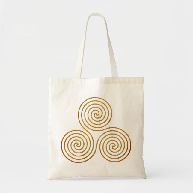 celtic triple spiral - OneLine antique gold Tote Bag (Front)