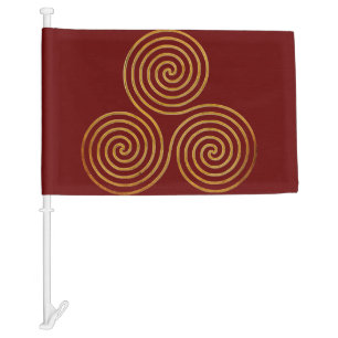 Celtic Triple Spirale One Line Gold & Silver Car Flag