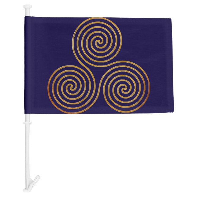 Celtic Triple Spirale One Line Gold + your ideas Car Flag (Front)