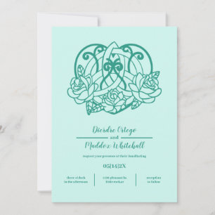 Celtic Triquetra Heart Knot Flora Teal Handfasting Invitation