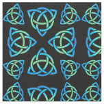 Celtic Triquetra Pattern Blues and Green on Black Fabric