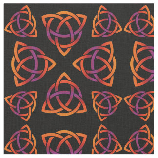 Celtic Triquetra Pattern Oranges and Purple on Bla Fabric