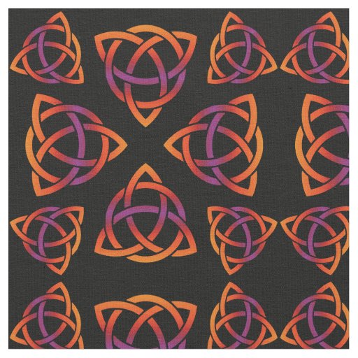 Celtic Triquetra Pattern Oranges and Purple on Bla Fabric