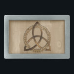 Celtic Triquetra Trinity Knot Belt Buckle<br><div class="desc">Simple colored Celtic triquetra interlaced with a circle forming a trinitarian symbol craved against a wood background,  representing spiritual unity with the divine on your belt buckle.</div>