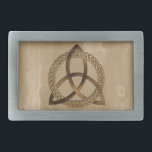Celtic Triquetra Trinity Knot Belt Buckle<br><div class="desc">Simple colored Celtic triquetra interlaced with a circle forming a trinitarian symbol craved against a wood background,  representing spiritual unity with the divine on your belt buckle.</div>