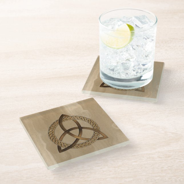 Celtic Triquetra Trinity Knot Glass Coaster (Angled)