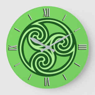 Celtic Triskel Ornament, Lime and Dark Green Large Clock