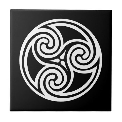 Celtic Triskele Ornament Black and White  Ceramic Tile