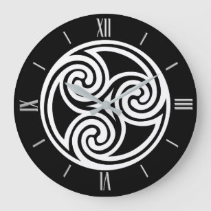 Celtic Triskele Ornament, Black and White Large Clock
