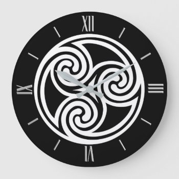 Celtic Triskele Ornament  Black And White Large Clock by Floridity at Zazzle