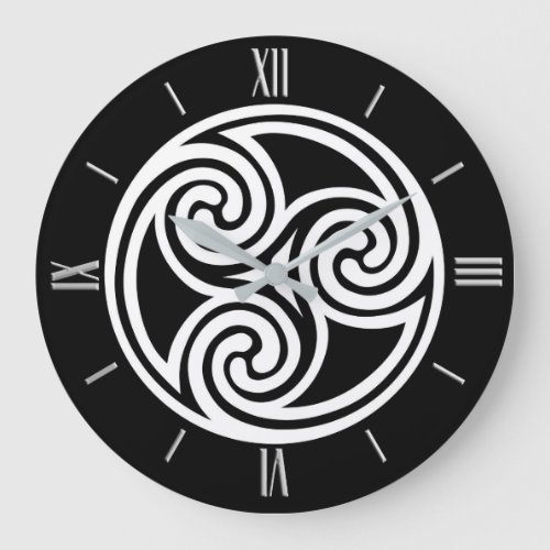 Celtic Triskele Ornament Black and White Large Clock