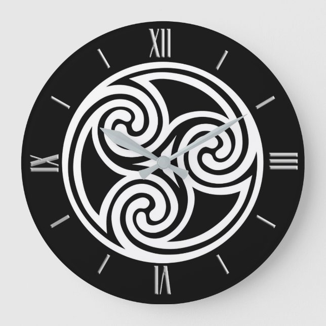 Celtic Triskele Ornament, Black and White Large Clock (Front)