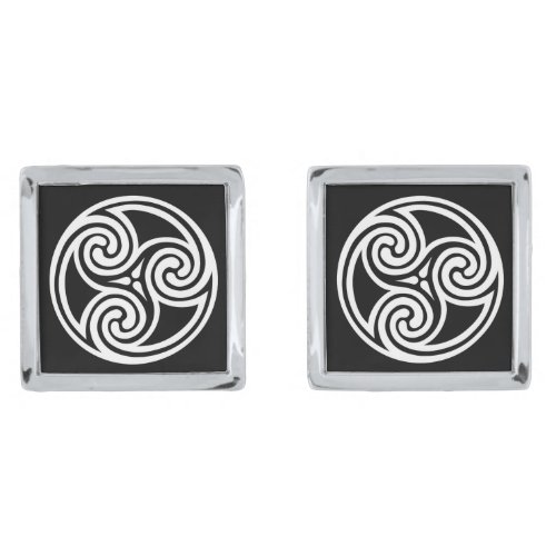 Celtic Triskele Ornament Black and White Silver Cufflinks