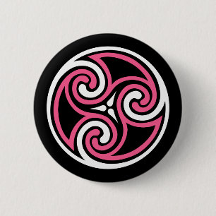 Celtic Triskele Ornament, Fuchsia, Black and White Pinback Button