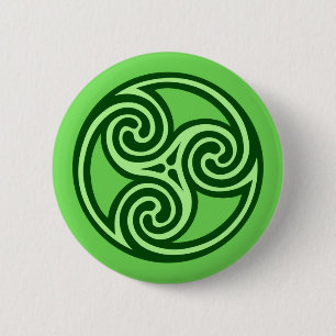 Celtic Triskele Ornament, Lime and Dark Green Pinback Button