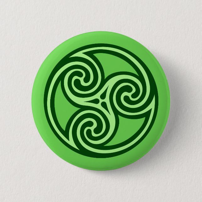 Celtic Triskele Ornament, Lime and Dark Green Pinback Button (Front)
