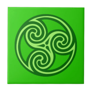 Celtic Triskele Ornament, Lime & Emerald Green   Ceramic Tile