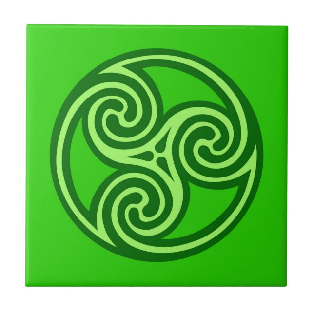 Celtic Triskele Ornament, Lime & Emerald Green   Ceramic Tile (Front)