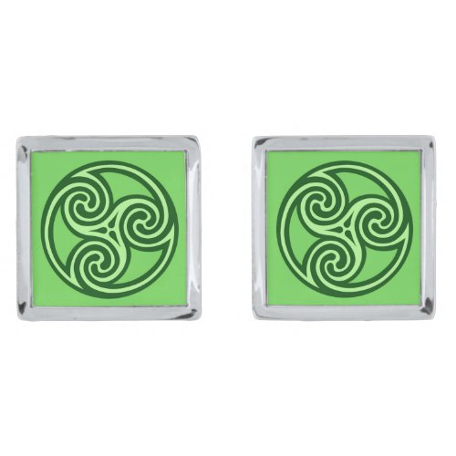 Celtic Triskele Ornament  Lime  Emerald Green Cufflinks