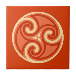 Celtic Triskele Ornament, Mandarin Orange Ceramic Tile