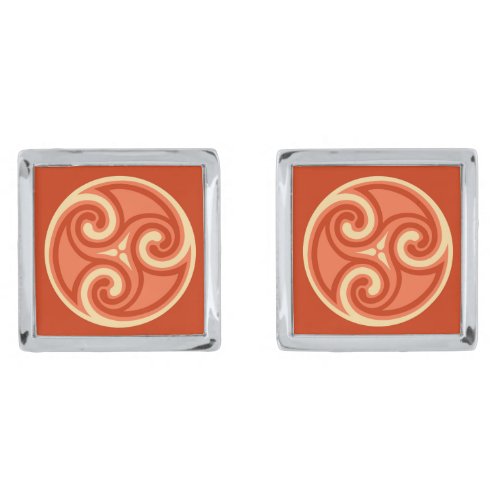 Celtic Triskele Ornament Mandarin Orange Silver Cufflinks