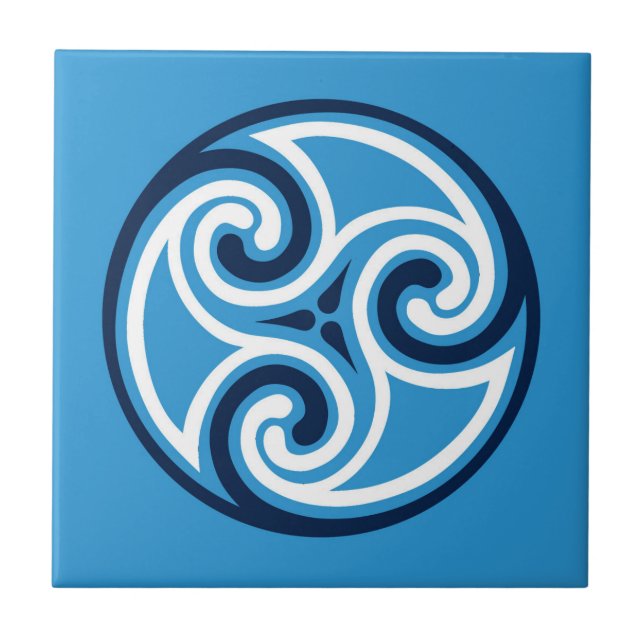 Celtic Triskele Ornament, Sky Blue and White  Ceramic Tile (Front)