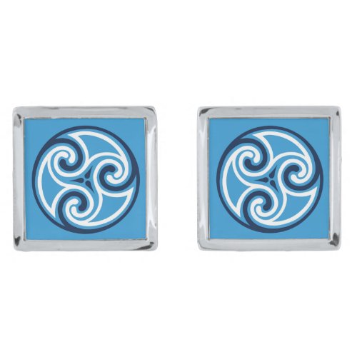 Celtic Triskele Ornament Sky Blue and White Cufflinks