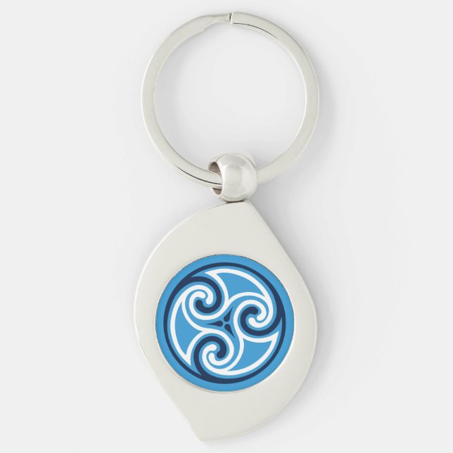 Celtic Triskele Ornament, Sky Blue and White Keychain (Front)