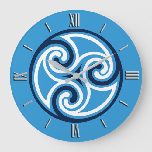 Celtic Triskele Ornament Sky Blue and White Large Clock