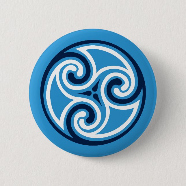 Celtic Triskele Ornament, Sky Blue and White Pinback Button (Front)