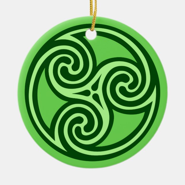 Celtic Triskele Pattern, Lime and Dark Green Ceramic Ornament (Front)