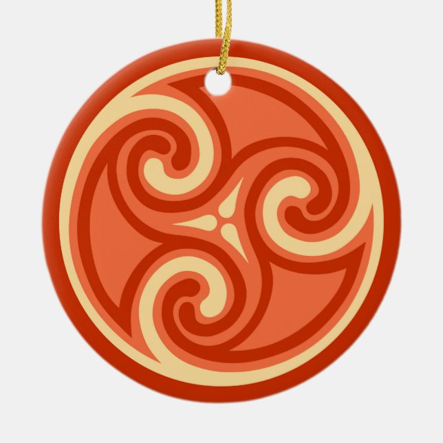 Celtic Triskele Pattern, Mandarin Orange Ceramic Ornament (Front)