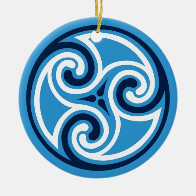 Celtic Triskele Pattern, Sky Blue and White Ceramic Ornament (Front)