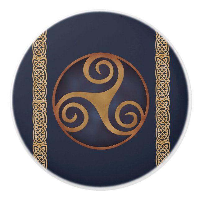 Celtic Triskelion (Blue) Custom Ceramic Knob (Front)