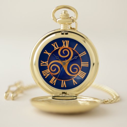Celtic Triskelion Blue Custom  Pocket Watch
