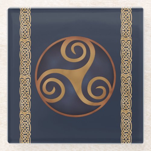 Celtic Triskelion Blue Custom Template Glass Coaster