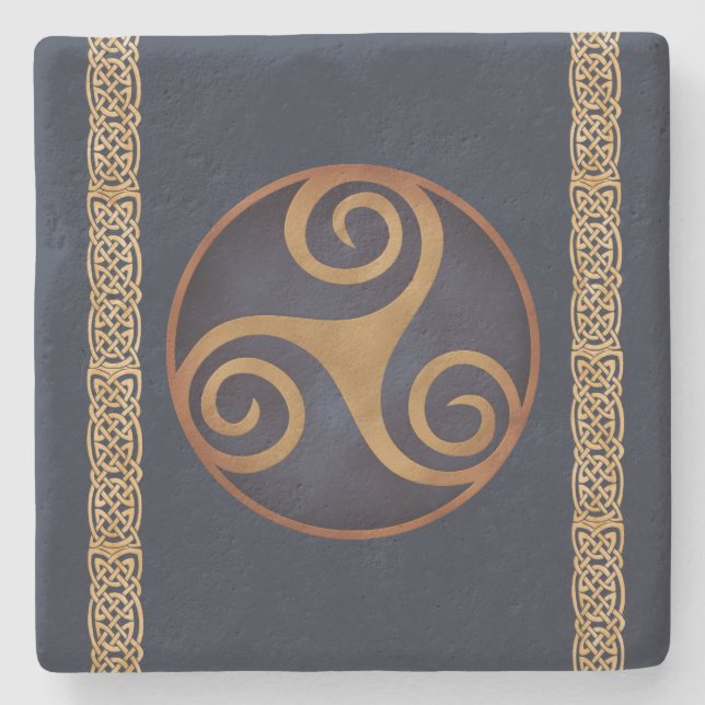 Celtic Triskelion (Blue) Custom Template Stone Coaster (Front)