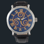 Celtic Triskelion (Blue) Custom Watch<br><div class="desc">The Triskelion, Triskele, or Triple Spiral, is one of the best known Celtic signs and is cherished by many of Celtic origin or those who just love celtic art. Historians believe it represents the triple nature of existence in many ways: past, present and future, ... or mother, father, child... .or...</div>