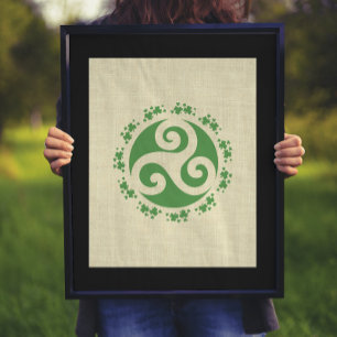 Celtic Triskelion & Shamrocks Poster