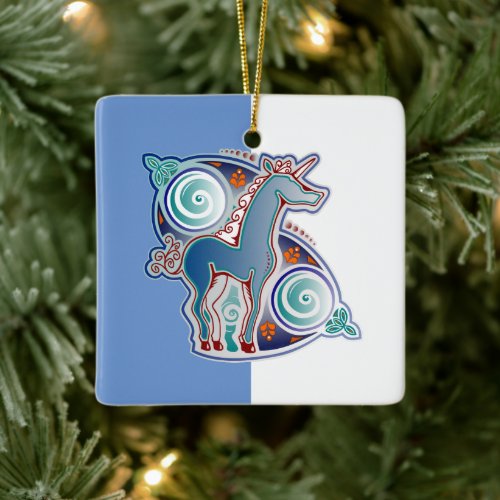 Celtic unicorn ceramic ornament