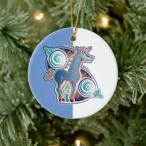 Celtic unicorn ceramic ornament