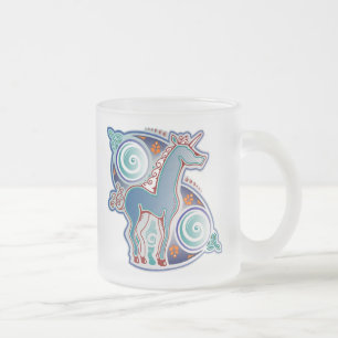 Celtic unicorn frosted glass coffee mug