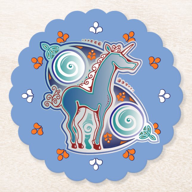 Celtic unicorn paper coaster (Front)