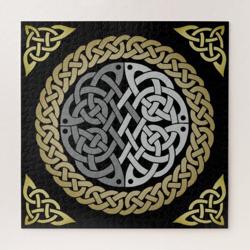 Celticviking circle braided knot silver and fog jigsaw puzzle