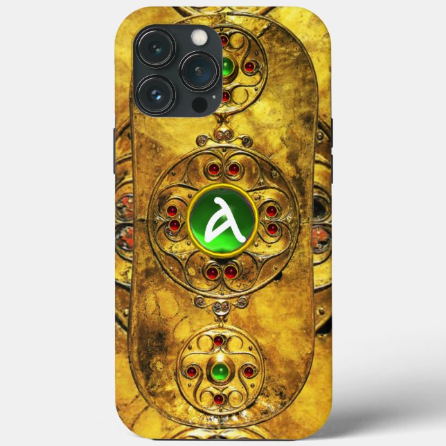 CELTIC WARRIOR SHIELD EMERALD RUBY GEM  MONOGRAM Case-Mate iPhone CASE (Back)