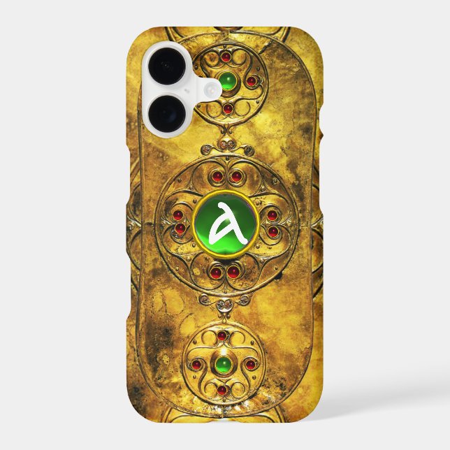 CELTIC WARRIOR SHIELD EMERALD RUBY GEM  MONOGRAM IPHONE CASE (Back)